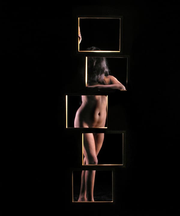 Body fragmented through five stacked panes